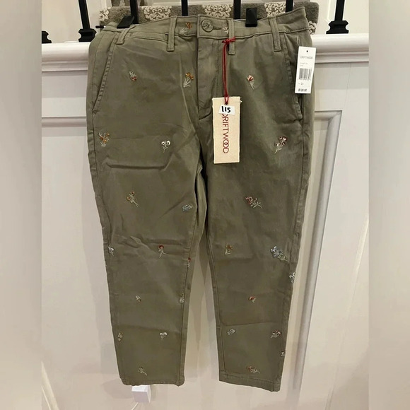 NWT Driftwood Embroidered Flowers on Olive Chinos size 25 - Picture 5 of 9